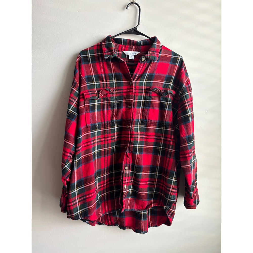 Old Navy Red Plaid The Boyfriend Shirt Women XL